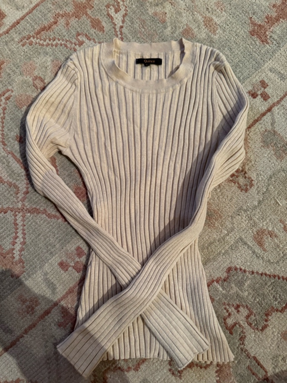 Quince Ribbed Crewneck Sweater in Light Beige
